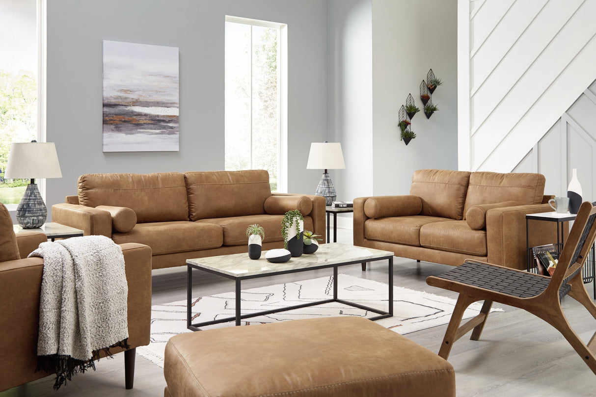 Telora Sofa, Loveseat, Chair and Ottoman in Caramel - PKG015059