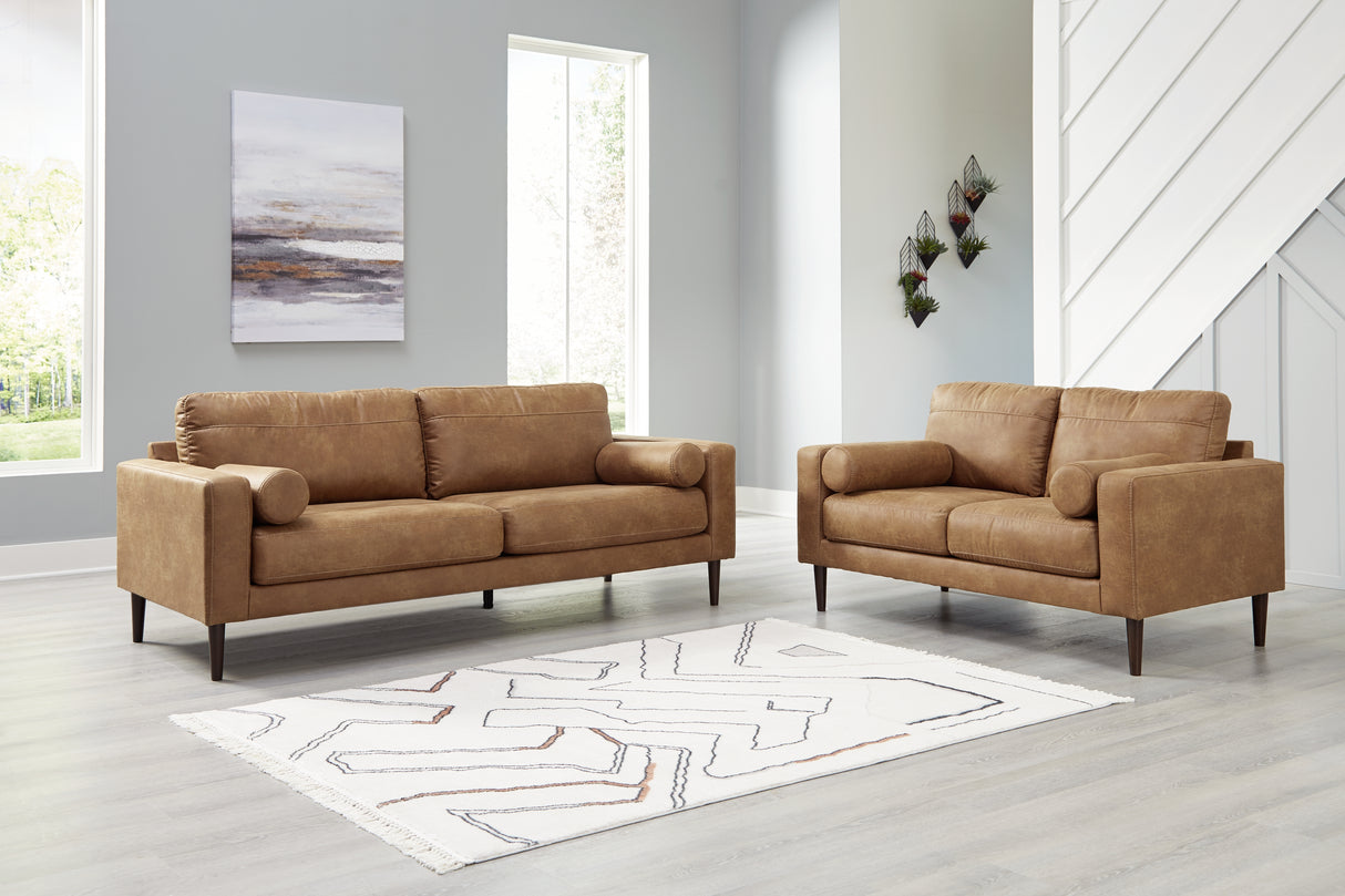 Telora Sofa, Loveseat, Chair and Ottoman in Caramel - PKG015059