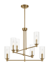 Timeless Six Lights Chandelier With Clear Ribbed Glass - Satin Brass - PNL03901401