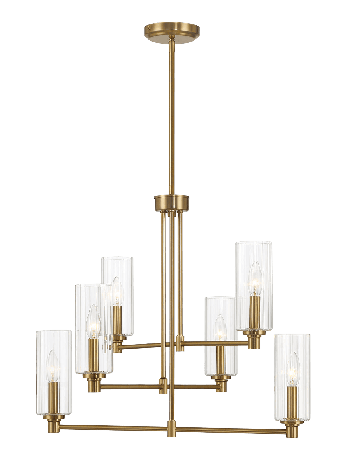 Timeless Six Lights Chandelier With Clear Ribbed Glass - Satin Brass - PNL03901401