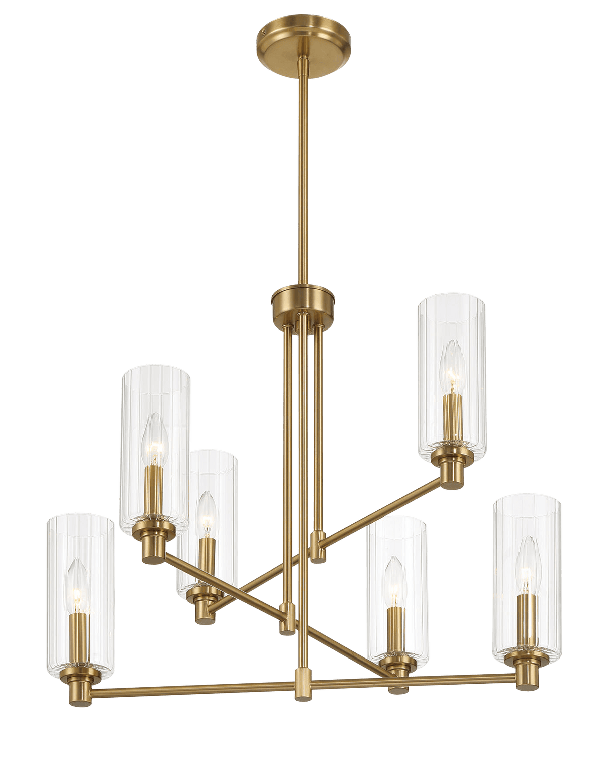 Timeless Six Lights Chandelier With Clear Ribbed Glass - Satin Brass - PNL03901401