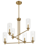 Timeless Six Lights Chandelier With Clear Ribbed Glass - Satin Brass - PNL03901401