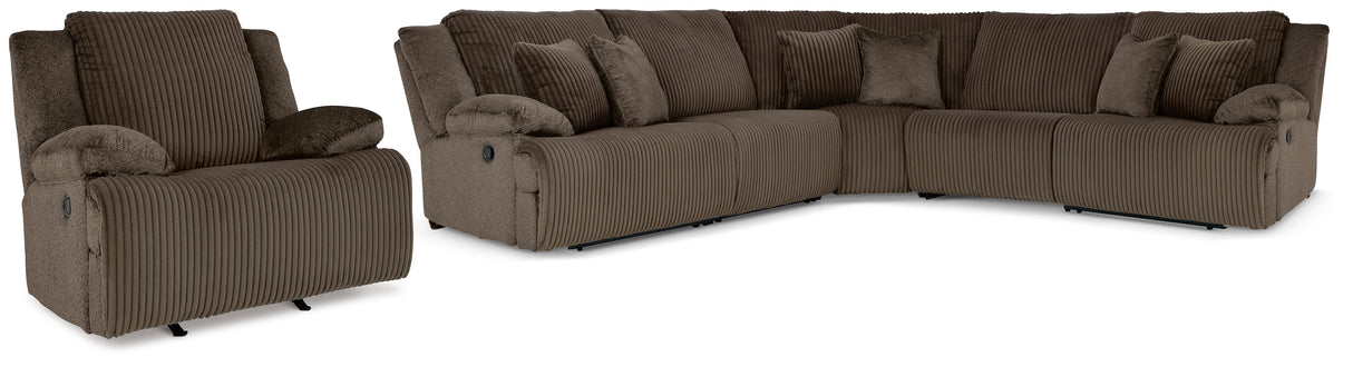 Top Tier 5-Piece Sectional with Recliner in Chocolate - PKG019386