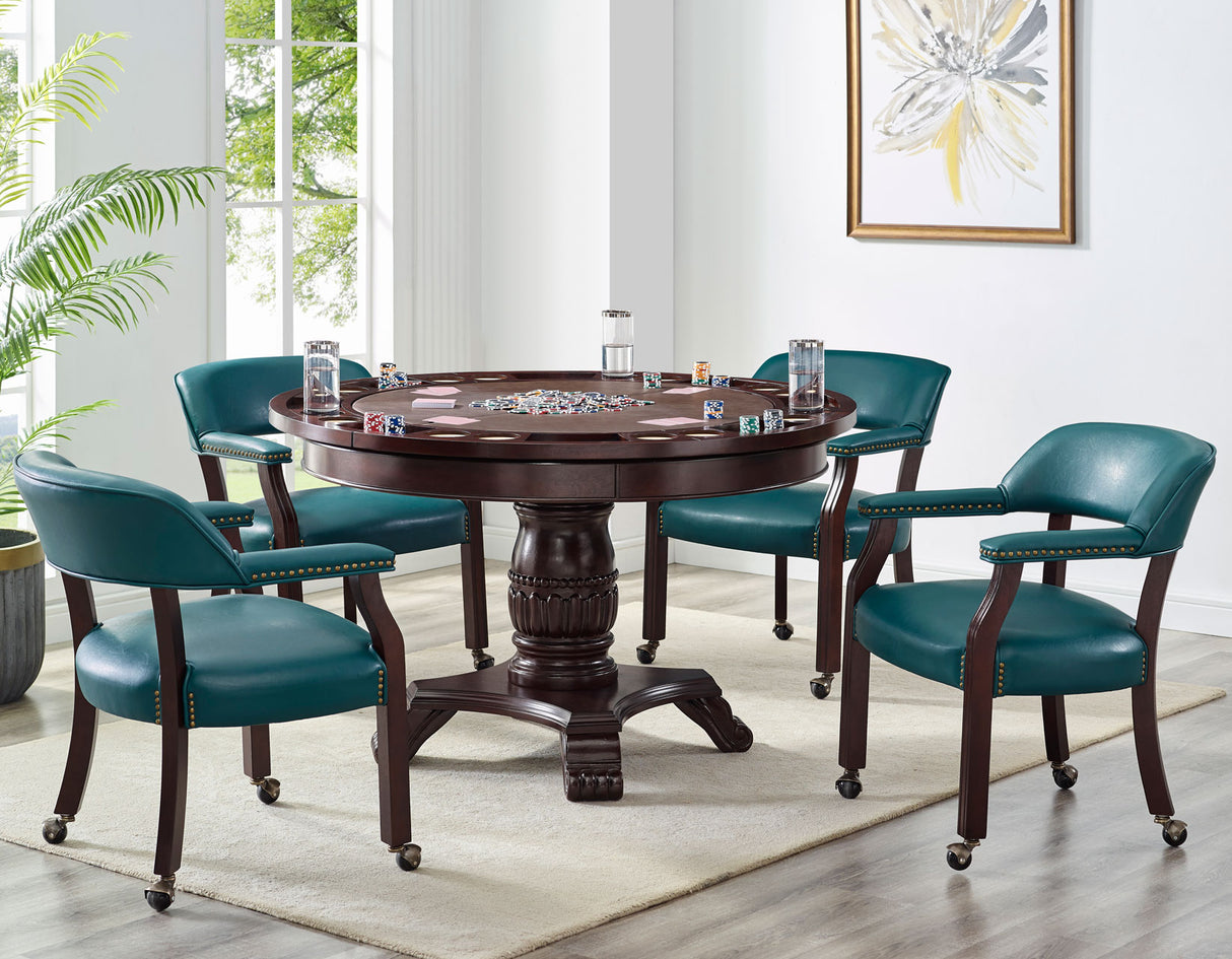 Tournament Game Table and Chairs, 6 Piece, Teal(Table & 4 Captains Chairs) from Steve Silver - Luna Furniture