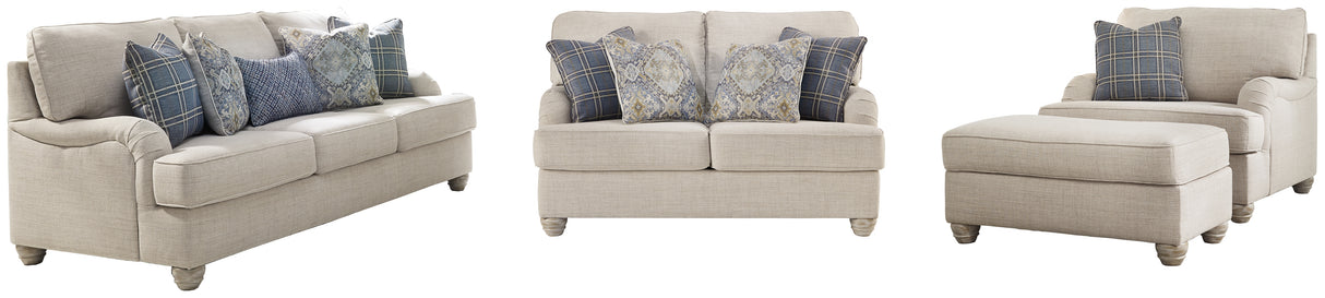 Traemore Sofa, Loveseat, Chair and Ottoman in Linen - PKG001041