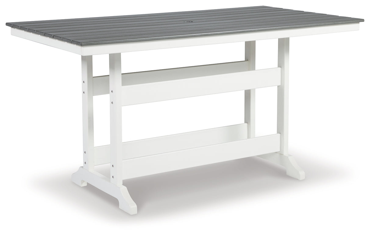 Transville Outdoor Counter Height Dining Table and 4 Barstools in Gray/White - PKG013815