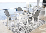 Transville Outdoor Counter Height Dining Table and 4 Barstools in Gray/White - PKG013815