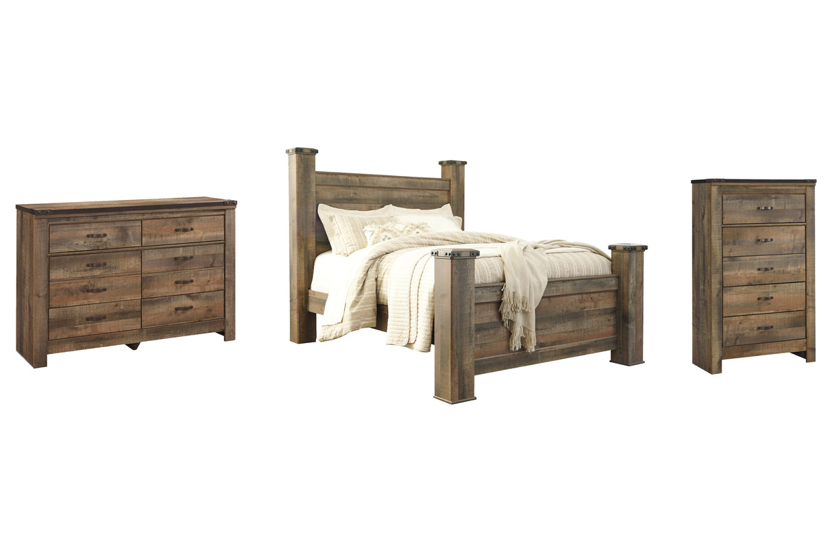 Trinell Queen Poster Bed with Dresser and Chest in Brown - PKG005103