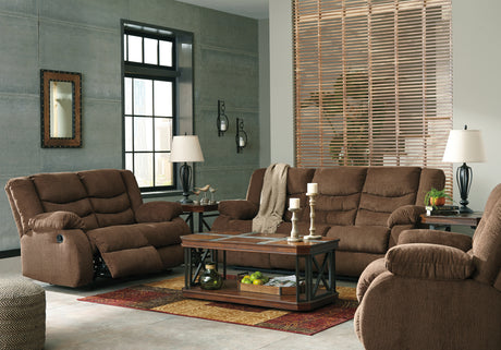 Tulen Sofa, Loveseat and Recliner in Chocolate - PKG001899