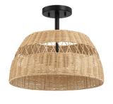 Twinkle Double Lights Semi Flush With Rattan Shade Black Metal Finish for Farmhouse Style - PNL03901601