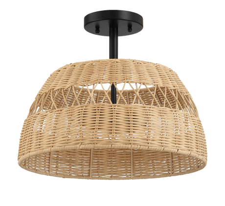 Twinkle Double Lights Semi Flush With Rattan Shade Black Metal Finish for Farmhouse Style - PNL03901601