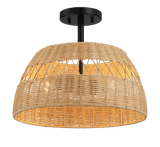 Twinkle Double Lights Semi Flush With Rattan Shade Black Metal Finish for Farmhouse Style - PNL03901601