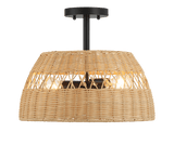 Twinkle Double Lights Semi Flush With Rattan Shade Black Metal Finish for Farmhouse Style - PNL03901601