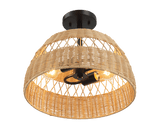 Twinkle Double Lights Semi Flush With Rattan Shade Black Metal Finish for Farmhouse Style - PNL03901601