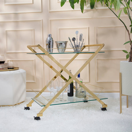 Two Tier 31" Rolling Bar Cart,gold Kd from Sagebrook Home - Luna Furniture