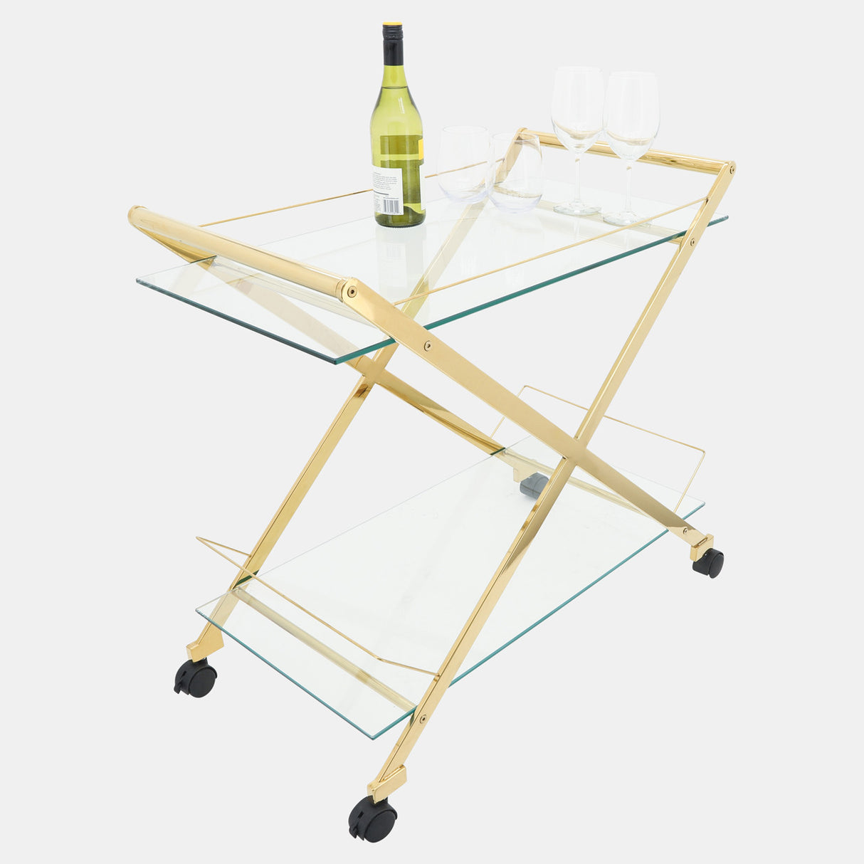 Two Tier 31" Rolling Bar Cart,gold Kd from Sagebrook Home - Luna Furniture