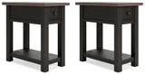 Tyler Creek 2 End Tables in Grayish Brown/Black - PKG010343