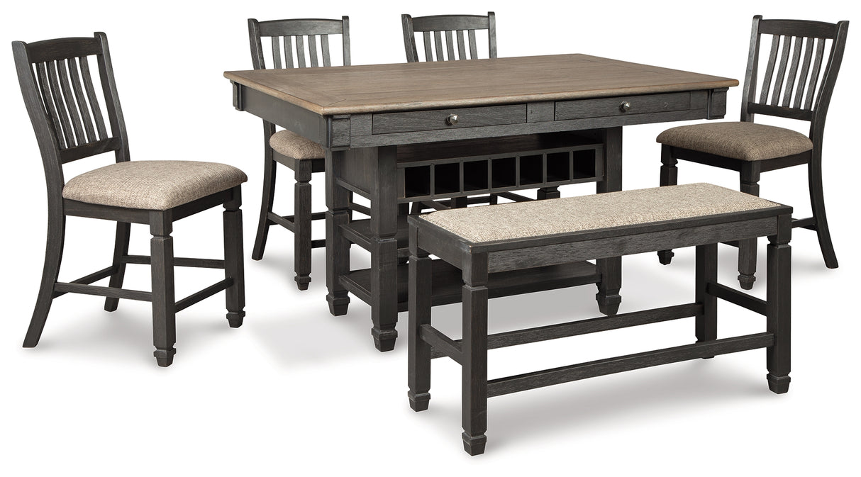 Tyler Creek Counter Height Dining Table and 4 Barstools and Bench in Black/Gray - PKG014070