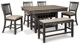 Tyler Creek Counter Height Dining Table and 4 Barstools and Bench in Black/Gray - PKG014070