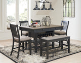 Tyler Creek Counter Height Dining Table and 4 Barstools and Bench in Black/Gray - PKG014070