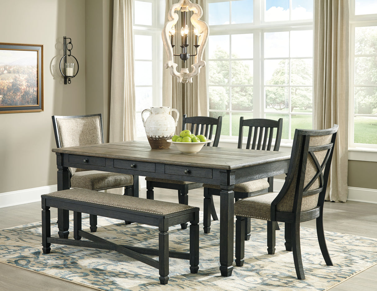 Tyler Creek Dining Table and 4 Chairs and Bench in Black/Gray - PKG000213