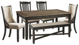 Tyler Creek Dining Table and 4 Chairs and Bench in Black/Gray - PKG000213