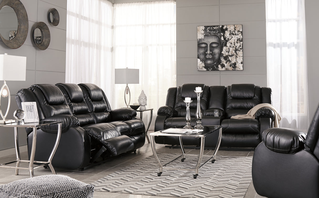 Vacherie Sofa, Loveseat and Recliner in Black - PKG001755