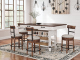 Valebeck Counter Height Dining Table and 4 Barstools in White/Brown - PKG016268