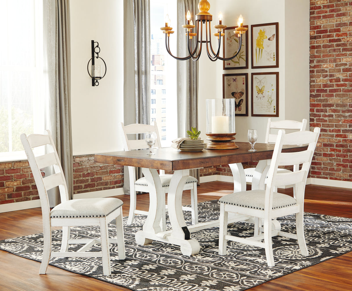 Valebeck Dining Table and 4 Chairs in White/Brown - PKG002019