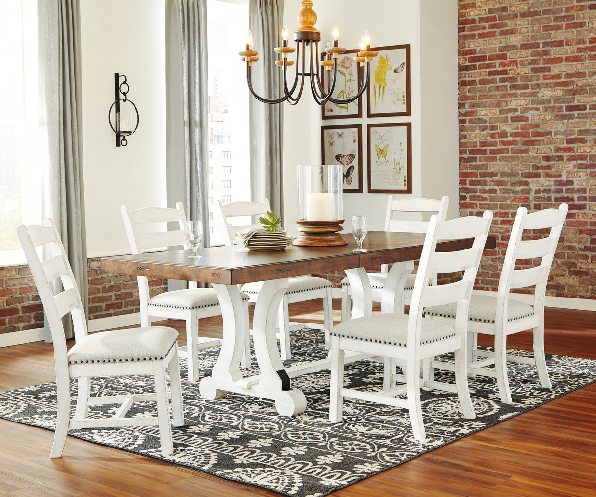 Valebeck Dining Table and 6 Chairs in White/Brown - PKG002020