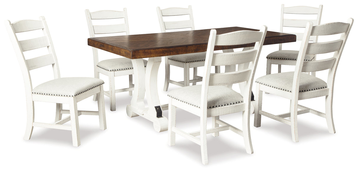 Valebeck Dining Table and 6 Chairs in White/Brown - PKG002020