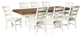 Valebeck Dining Table and 8 Chairs in White/Brown - PKG002021