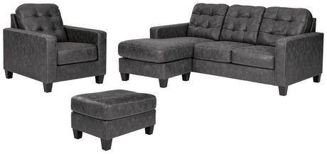 Venaldi Sofa Chaise, Chair, and Ottoman in Gunmetal - PKG002375