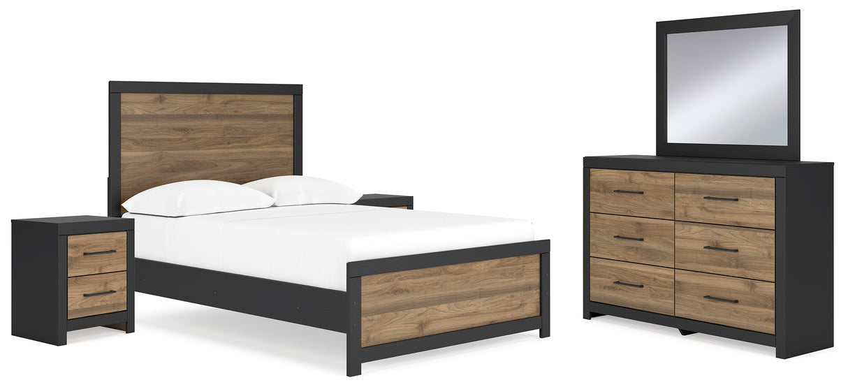 Vertani Full Panel Bed with Mirrored Dresser and 2 Nightstands in Black from Ashley - Luna Furniture