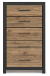 Vertani Full Panel Bed with Mirrored Dresser and Chest in Black from Ashley - Luna Furniture