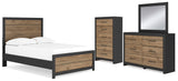 Vertani Full Panel Bed with Mirrored Dresser and Chest in Black from Ashley - Luna Furniture