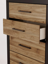 Vertani Full Panel Bed with Mirrored Dresser and Chest in Black from Ashley - Luna Furniture