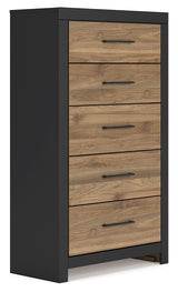 Vertani Full Panel Bed with Mirrored Dresser and Chest in Black from Ashley - Luna Furniture