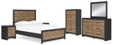 Vertani Full Panel Bed with Mirrored Dresser, Chest and 2 Nightstands in Black from Ashley - Luna Furniture