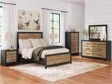 Vertani Full Panel Bed with Mirrored Dresser, Chest and 2 Nightstands in Black from Ashley - Luna Furniture