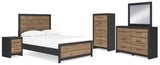 Vertani Full Panel Bed with Mirrored Dresser, Chest and Nightstand in Black from Ashley - Luna Furniture