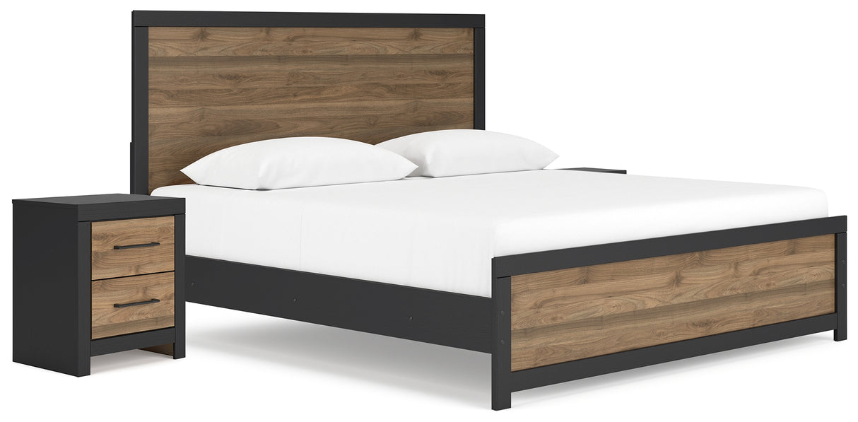 Vertani King Panel Bed with 2 Nightstands in Black - PKG020003