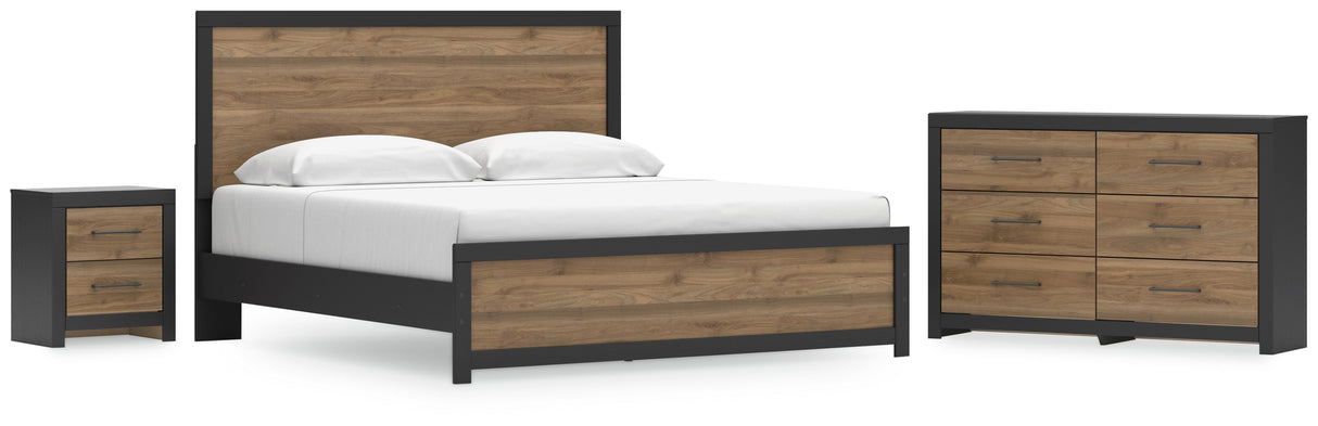 Vertani King Panel Bed with Dresser and Nightstand in Black from Ashley - Luna Furniture