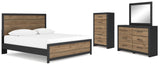 Vertani King Panel Bed with Mirrored Dresser and Chest in Black from Ashley - Luna Furniture