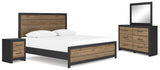 Vertani King Panel Bed with Mirrored Dresser and Nightstand in Black from Ashley - Luna Furniture