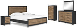 Vertani King Panel Bed with Mirrored Dresser, Chest and 2 Nightstands in Black from Ashley - Luna Furniture