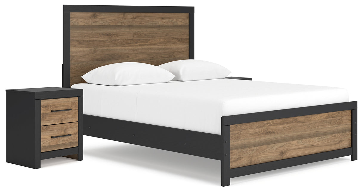 Vertani Queen Panel Bed with 2 Nightstands in Black from Ashley - Luna Furniture