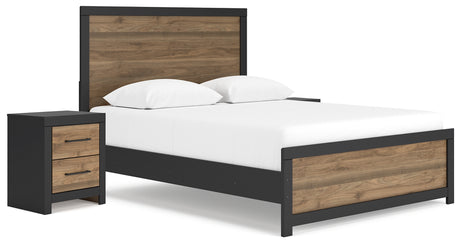 Vertani Queen Panel Bed with 2 Nightstands in Black - PKG019994