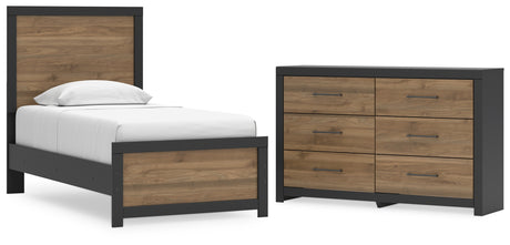 Vertani Twin Panel Bed with Dresser in Black from Ashley - Luna Furniture