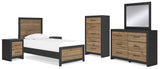 Vertani Twin Panel Bed with Mirrored Dresser, Chest and 2 Nightstands in Black from Ashley - Luna Furniture